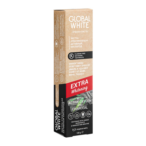 Зубная паста Global White Extra Whitening Активный кислород, без фтора, 100 г