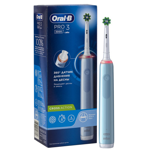 Электрическая зубная щетка Braun Oral-B PRO 3 3000 CrossAction D505.513.3, голубая