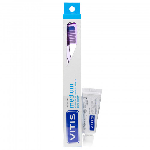 Набор Dentaid Vitis Medium, зубная щетка(в твердой упаковке)+ паста Vitis Whitening, 15 мл