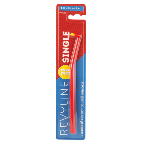 Зубная щетка Revyline SM1000 Single, монопучковая, красная - желтая Зубная щетка Revyline SM1000 Single, монопучковая, красная - желтая