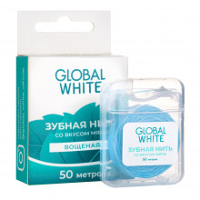 Зубная нить Global White со вкусом мяты, вощеная, 50 м