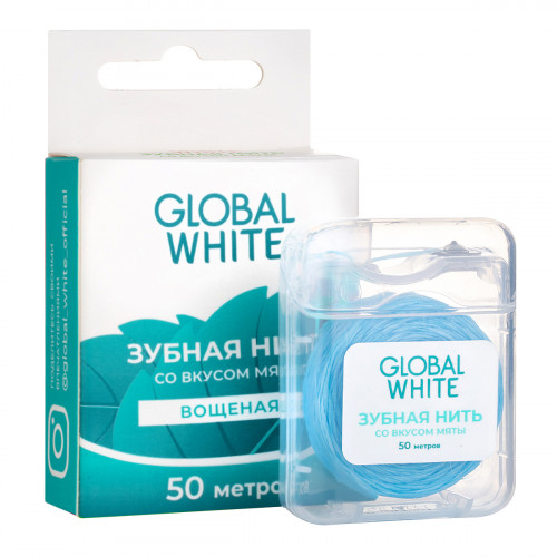 Зубная нить Global White со вкусом мяты, вощеная, 50 м