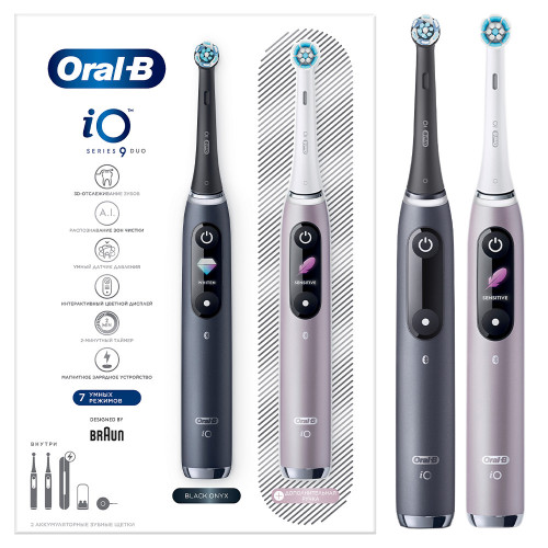 Электрическая зубная щетка Braun Oral-B IO Series 9 DUO, Black Onyx и Rose Quartz