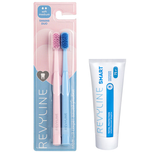 Набор зубных щеток Revyline SM6000 DUO Pink и Blue + Зубная паста Revyline Smart, 75 г