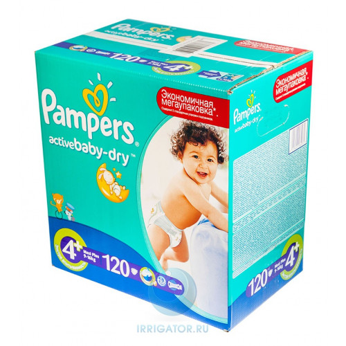 PAMPERS подгузники Activ Baby Maxi Plus 9-16 кг Мега 120 шт