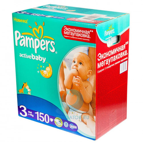 PAMPERS подгузники Activ Baby Midi 4-9 кг Мега 150 шт