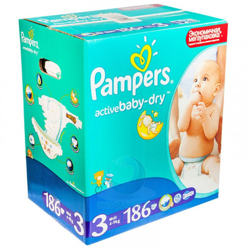 PAMPERS подгузники Activ Baby Midi 4-9 кг Мега Плюс 186 шт