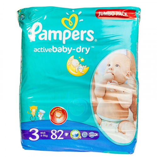 PAMPERS подгузники Activ Baby Midi 4-9 кг Джамбо 82 шт