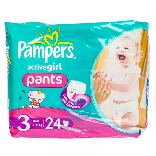 PAMPERS подгузники-трусики Activ Girl Midi 6-11 кг 24 шт