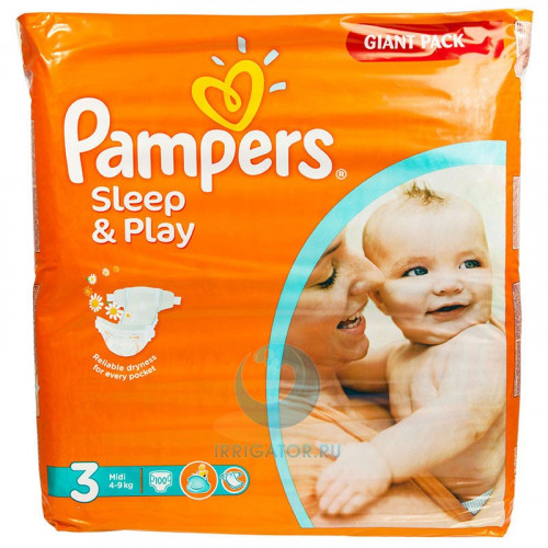 PAMPERS подгузники Sleep & Play Midi 4-9 кг Джайнт 100 шт