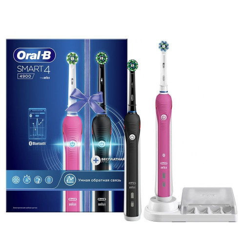 Электрическа зубная щетка Braun Oral-B Smart 4 4900, Набор Розовая и Черная