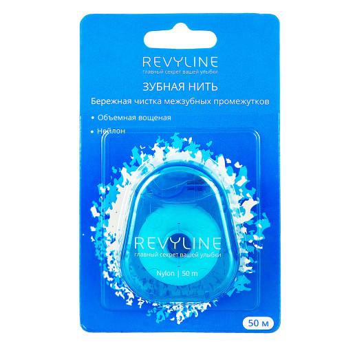 Зубная нить Revyline нейлон, мятная, вощеная, 50 м