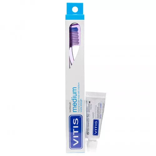 Набор Dentaid Vitis Medium, зубная щетка(в твердой упаковке)+ паста Vitis Whitening, 15 мл
