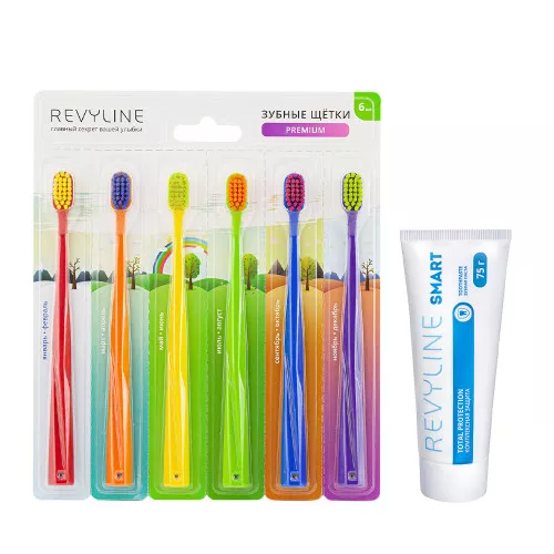 Набор зубных щеток Revyline SM5000 (6 шт.) + Зубная паста Revyline Smart, 75 г Набор зубных щеток Revyline SM5000 (6 шт.) + Зубная паста Revyline Smart, 75 г