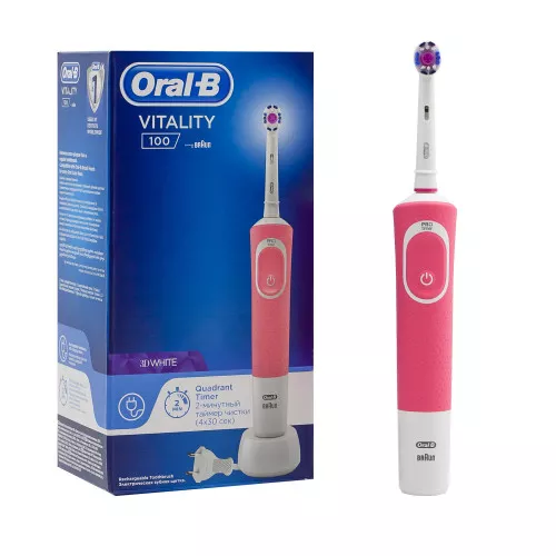 Электрическая зубная щетка Braun Oral-B Vitality 100 D100.413.1 3D White, Pink Электрическая зубная щетка Braun Oral-B Vitality 100 D100.413.1 3D White, Pink